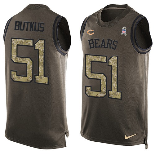 Men's Limited Dick Butkus Nike Jersey Green - #51 Salute to Service Tank Top NFL Chicago Bears